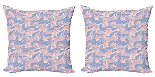Ambesonne Tropical Decorative Throw Pillow Case Pack of 2, Date Palm Leaves Soft Pastel Tones Exotic Paradise Plants Illustration, Couch Bedroom Living Room Cushion Cover, 16', Pale Pink Blue Cream