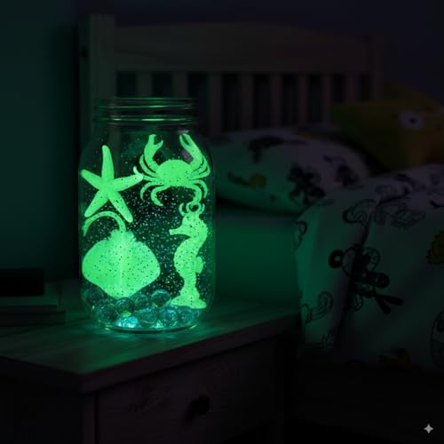 Image of ZESTHOME Glow in the Dark Sea Animal Toy Set for Kids - Ocean Creature (Crab, Lobster, Starfish, Stingray, Seahorse & Octopus) | Non-Toxic PVC Bath & Learning Toys (Age 3+) | 8-10 cm | 6 Piece