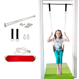 DreamGYM Doorway Belt Swing - Indoor Swing for Kids - Red