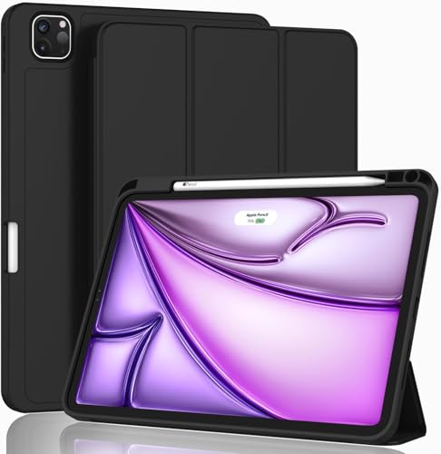 Image of Oaky Pencil Holder Case for iPad Pro 12.9 inch Case (6th /5th /4th Gen 2022 /2021 /2020) & iPad Air 13 inch M2 2024 Slim Trifold Stand with Auto Wake /Sleep Soft TPU Back Cover - Black