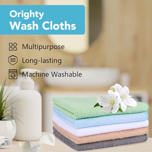 Image of Orighty Microfiber Washcloths 400 Pack, Highly Absorbent and Soft Feel Face Cloths, Multi-Purpose Wash Cloths & Hand Towels for Bathroom, Hotel, Spa, and Gym, 12x12 Inch, Multicolor