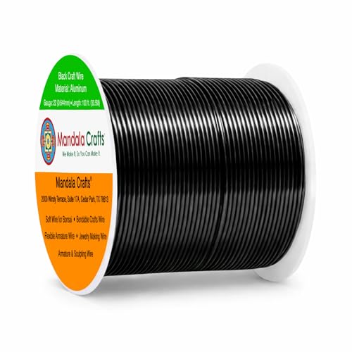 Mandala Crafts 22 Gauge Anodized Aluminum Craft Wire For Jewelry Making - 100 Ft Colored Flexible Black Wire - Bendable For Bonsai Armature Crafting Sculpting