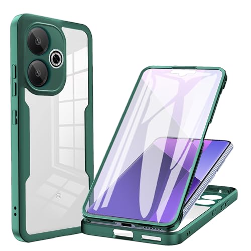 Cover per Xiaomi Redmi 13 4G Poco M6 4G Custodia Anti-graffio con dell Schermo Integrata Protezione 2in1 Dual Layer Ibrida 360° Full Body Antiurto Protettiva Case Transparente+Verde