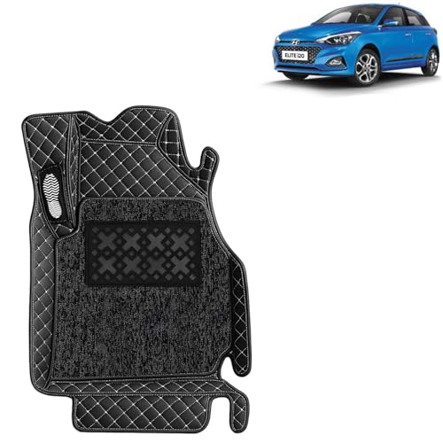 Image of KINGSWAY Accessories Premium 7D Car Foot Mats Only Compatible with Hyundai Elite I20 (Year 2018 to 2020) All Model, Set of 3 Pcs, 100% Waterproof & Washable Luxury 7D Car Floor Mats, Classic Black