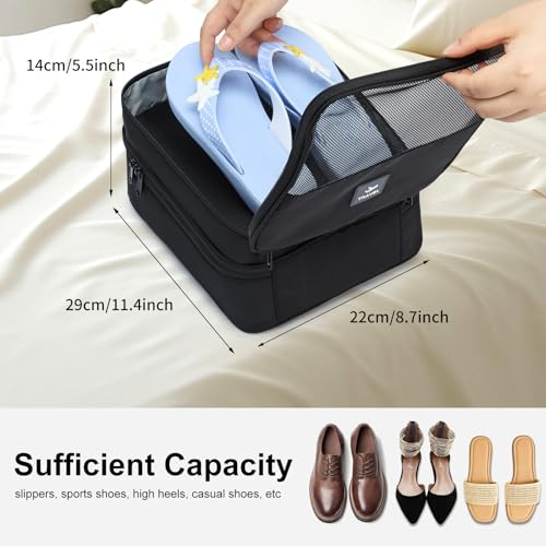 2 Layers Travel Shoe Bag, Portable Shoe Bags Hold 2 Pair Of Shoes, Water-Resistant Shoe Storage Pouch For Travel (Black, 2 Pack)2