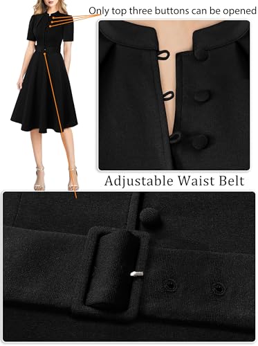 Image of VFSHOW Womens 2024 Business Work Office Pockets Belted Buttons Elegant Fit and Flare A-Line Dress