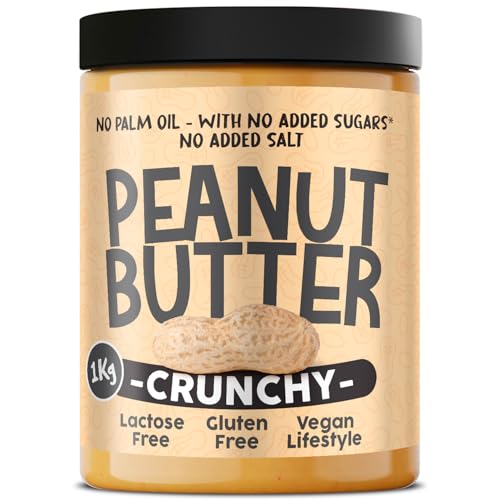 Crema De Cacahuete Crunchy 1kg - Peanut Butter 100% Natural - Calidad Italiana - Sin Azucar Añadidos - Sin Aceite De Palma - Mantequilla De Cacahuete Con Trocitos Crujientes - Crema Proteica