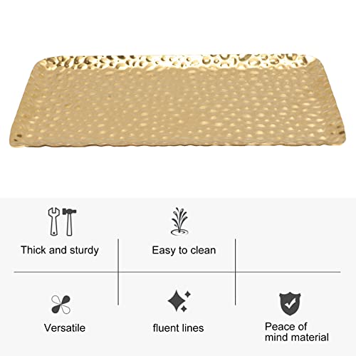Small Hammered Serving Tray,Stainless Steel Serving Platters,Exquisite Rectangular Decorative Tray,9.5x9.5cm Vanity Platters for Living Room Bedroom Kitchen Bathroom(gold) - Image 2