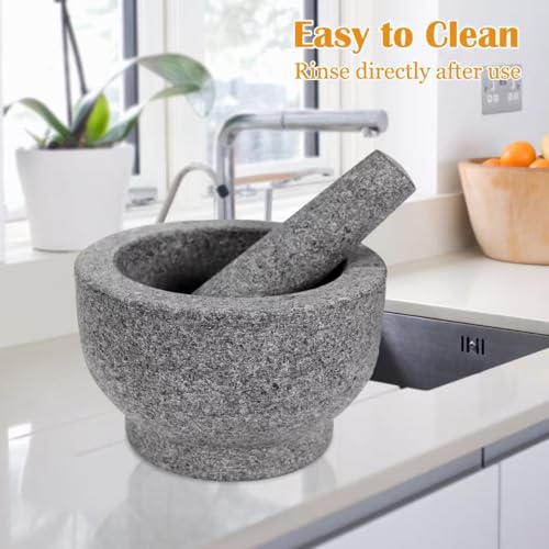 7” Heavy Granite 4 Cup Mortar & Pestle Natural Stone Molcajete Bowl and Grinder Set for Spices, Herbs, Seasonings, Pastes, Pesto and Guacamole. Release Your Favorite Flavors!Great Gift! - Image 5