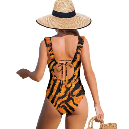 Women's One Piece Ice Cream Ruffled Swimsuit V Neck Bathing Suit Tummy Control Swimsuits Swimwear2
