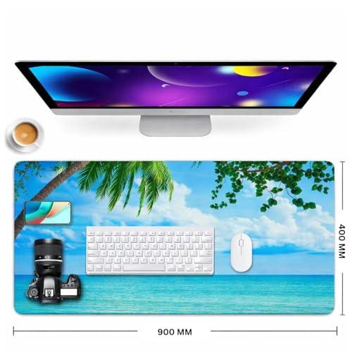Image of Saco XXL Gaming Mouse Pad for PC - Large Desk Mat 900x400x3mm, Extended Non-Slip Rubber Base, Waterproof Surface, Scenery Design, Big Keyboard Mouse Pad for Office & Home Setup