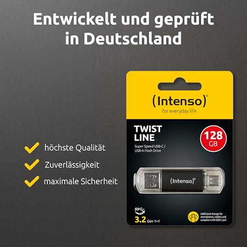 Intenso Twist Line 128 GB, Dual USB-Stick 3.2 Gen 1x1, USB-C und USB-A, 70MB/s, Anthrazit