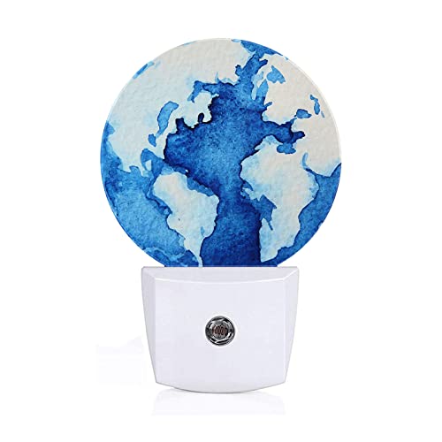 Axayaz Earth Dusk To Dawn Round Night Light Watercolor Blue Planet Globe World Map Auto Sensor Lamp Home Indoor Stairway Kitchen Corridor #TOP30