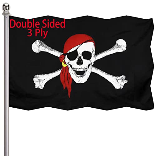 Pirate Jolly Roger Bandana Flag 3x5 Outdoor Double Sided 3 Ply Pirate Flag with 2 Brass Grommets