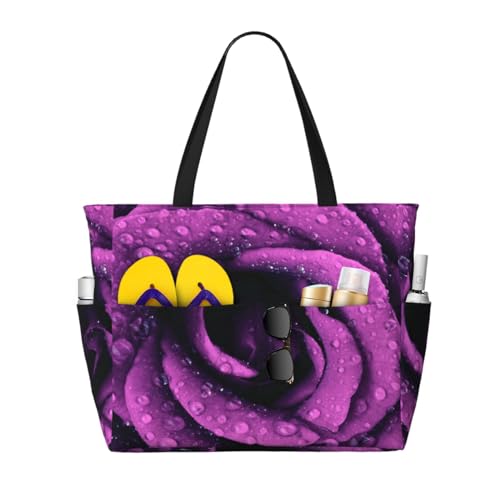Sac de plage imprimé rose pourpre grand format pour ranger toutes vos affaires de vacances