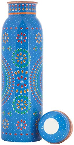 Sansto Beautiful Hand-Printed Copper Bottle with 34 Oz Capacity, Handcrafted Ayurvedic Leak-proof Pure