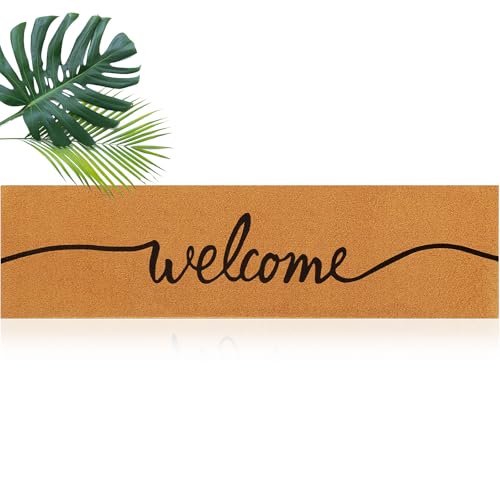 Honeydak 60 x 16 Extra Long Front Door Mat Non Slip Large Outdoor Rug for Double Doors Oversized Entrance Faux Coir Summer Welcome Mat for Porch Entryway Patio Decorative(Welcome)