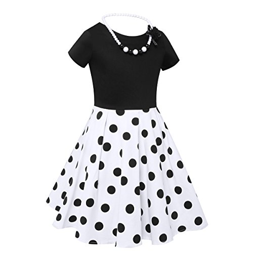 Tao-Ge Girls Vintage Dress Polka Dot Kids 50S Dresses Girl Retro Rockabilly Swing Party Dress Size 6-12 With Necklace #TOP4