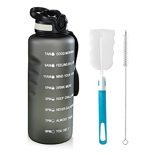 1.5 L Trinkflasche, BPA-freies Tritan-Material 1500 ml Große Sportwasserflasche mit Trinkhalm und Zeitmarkierung, das beste Zubehör für Sport, Fitness, Laufen, Wandern - Spülmaschinenfest(Schwarz)