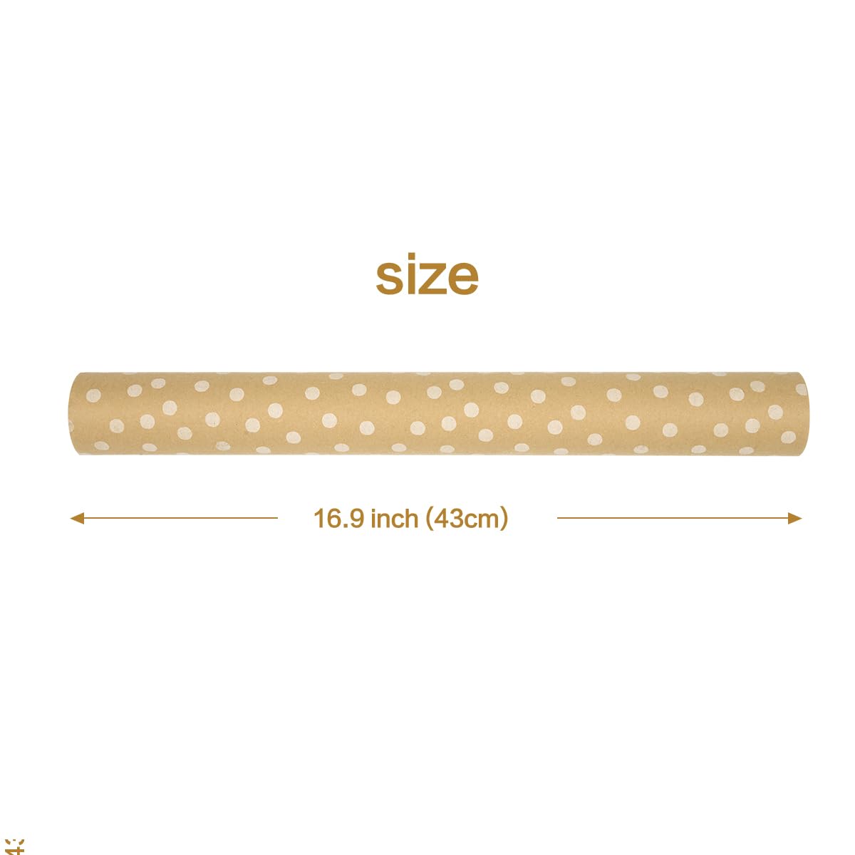 Rollo de papel para envolver regalos de cumpleaños, 43 cm x 15 m, papel kraft reciclable con estampado de lunares para cumpleaños, bodas, Navidad y decoración de fiestas