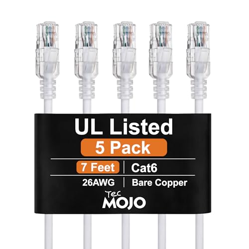 Cable Ethernet Cat6 7ft Tecmojo con RJ45 5-Pack Blanco miniatura 1