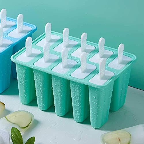 Ice Lolly Mould 10 Pieces Food Grade Silicone Popsicle Mold Easy to Remove Ice Pop Moulds - Reusable Ice Cream Mould BPA Free Ice Lolly Maker with Popsicles Recipes,Cleaning Brush and Funnel (Green) - Image 5