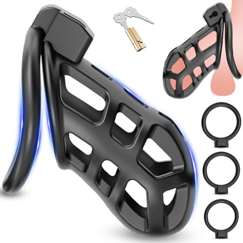 BDSMAGE Peniskäfig Kobra 6.0,Chastity Cage Male Keuschheitskäfig Keuschheitsgürtel für Herren mit 3 Hodenringe,BDSMs Spielzeug hart,BDSM Set Sklaven Sexspielzeug für die Männer extrem (FLS - L)