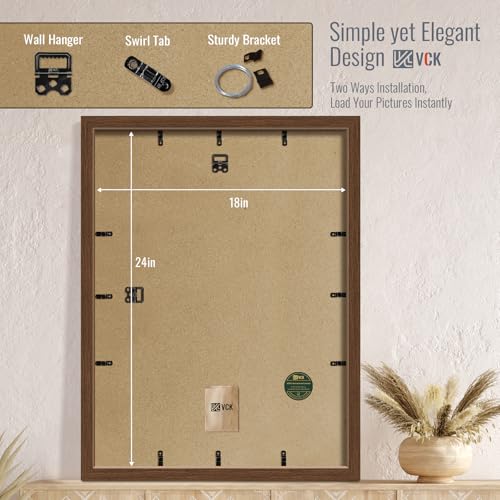 Image of VCK 18x24 Poster Frame 5 Pack, Brown Wood, 16x20 Mat, for Wall Art