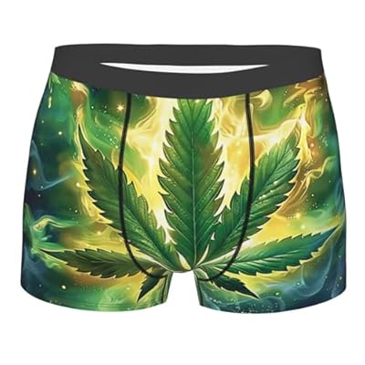 Cannabis Leaf Marijuana Psychedelic Fire Green Yellow Men'S Boxer Briefs Cool Underwear For Men Soft Comfortable