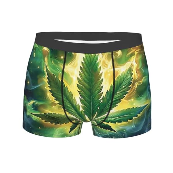 Cannabis Leaf Marijuana Psychedelic Fire Green Yellow Men'S Boxer Briefs Cool Underwear For Men Soft Comfortable