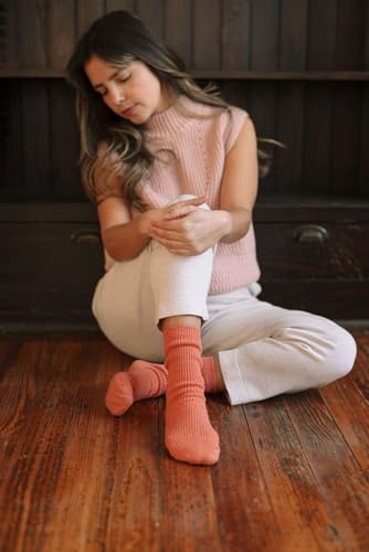 Image of MELUSA Wool Cashmere Socks for Women, 3 Pairs Super Soft Warm Cozy Winter Gift Crew Socks (US, Alpha, Medium, Regular, Regular, Ivory /Coral /Grey)