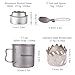 Aomiun Titanium Camping Cookware Cup/Burner Combination 500ml Titanium Cup with Foldable Handle & Lid Spork Spoon Alcohol Stove Windscreen, Camping Cooking Stove and Cup Set for Backpacking