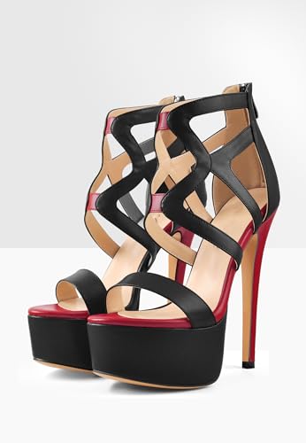 Image of richealnini Women's Crisscross Platform Stiletto High Heels Strappy Sandals with Zipper