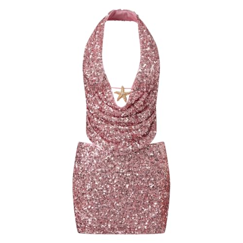 Image of Woman Sparkly Sequin Two Piece Skirt Outfits Summer Sleeveless Cami Crop Top Sexy Bodycon Mini Skirt Sets