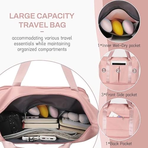 Image of Rolling Duffle Bag with Wheels, Expandable Foldable Travel Duffle Bag with Telescopic Handle, Portable Wheeled Luggage Bag for Travel, Lightweight Foldable Suitcase Bag for Men & Women (Pink)