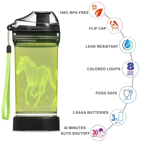 Gourde enfant cheval avec veilleuse LED 3D pour camping