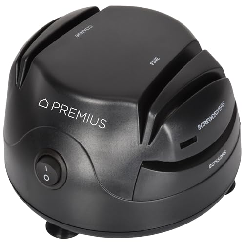 3-In-1 ELECTRIC KNIFE SHARPENER SYSTEM by PREMIUS, Great for Kitchen and Sport Knives, Scissors, Screwdrivers, 2-Stage Sharpening System Appliance, Compact Quick, Easy Design, Retractable Cord, Black 3-In-1 ELECTRIC KNIFE SHARPENER SYSTEM by PREMIUS, Great for Kitchen and Sport Knives, Scissors, Screwdrivers, 2-Stage Sharpening System Appliance, Compact Quick, Easy Design, Retractable Cord, Black