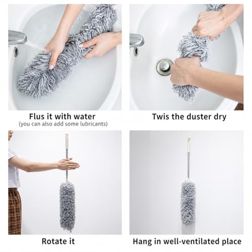 Image of Upgraded Long Handle Extendable Microfiber Duster with Telescopic Metal Handle, Detachable Dust Cleaning Brush for Sofa, Table, Cabinet, Shelf, Ceiling Light and Air Conditioner