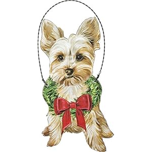 Primitives by Kathy Christmas Yorkie Wooden Decorative Hanging Ornament
