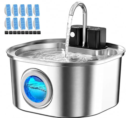 Voluas Stainless Steel Cat Water Fountain-Wireless Pet...