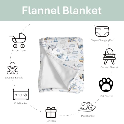 Image of Vintage Planes Airplanes Helicopters Baby Blankets for Boy Girl Plane Stars Clouds Sky Soft Flannel Nursery Bed Blankets for Infant Toddler Crib Swaddle Receiving Blankets 50x60