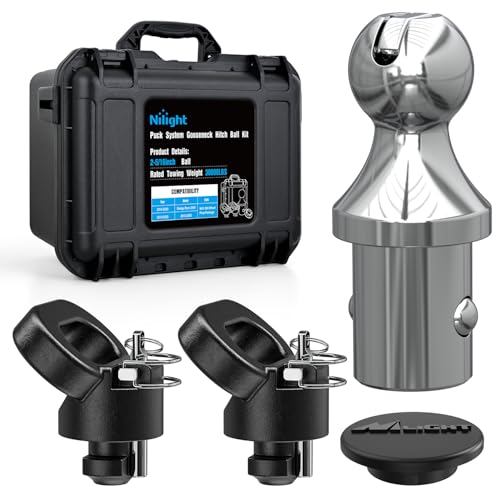 Image of Nilight 60618 Puck System Gooseneck Hitch Ball Kit, Compatible with 2013-2025 Dodge RAM 2500 3500, 2-5 /16 Inch Gooseneck Ball for Truck Bed with 2 Safety Chain Anchors w /Storage Box