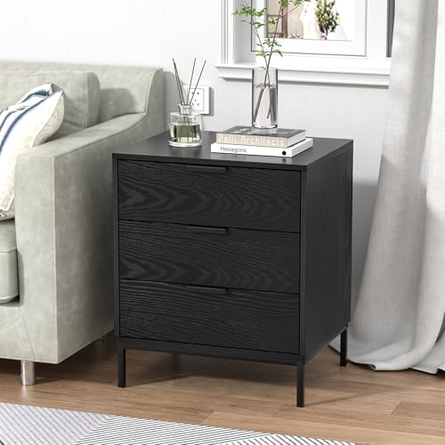 Anmytek Wood Black Nightstand with 3 Drawers, Modern Wood Night Stand for Bedroom with Storage Drawers, Black Bedside Table Sofa End Side Table for Sofa Small Spaces by Anmytek - Used condition - Image 6