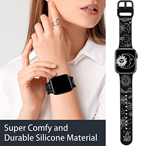 Image of Acestar Double Sided Band Compatible with Apple Watch Smartwatch Bands 38mm 40mm 41mm /42mm(Series 11 10), Cute Soft Silicone Replacement for iWatch Series 11 10 9 8 7 6 5 4 3 2 1 SE, Black Vintage Sun Moon