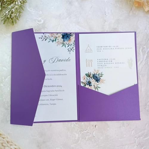Purple Wedding Envelope Blank Tri Fold Pocket Wedding Invitation Set