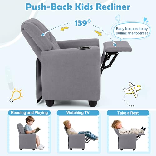 Image of Costzon Kids Recliner Chair with Cup Holder, Toddler Adjustable Lounge Chair w /Footrest for Boys Girls Room, Ergonomic Baby Child Furniture Sofa for Age 3+ Gifts, Kids Mini Recliner up to 150 lbs