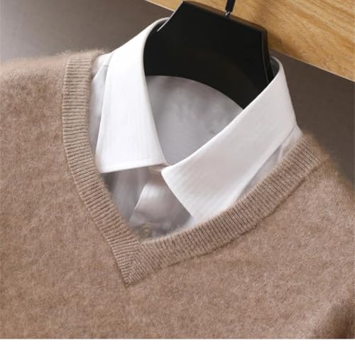 Rfmfkkg Men Mink Wool Sweater Pullover Long-Sleeved Knitted V-Neck Loose Jumper Sweaters for Men3