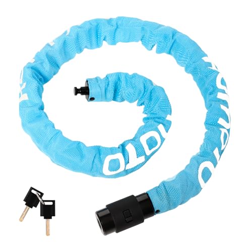 Homoto Candado Para Bicicleta Con Llave, Candado Giratorio de 100cm Con Cubierta Impermeable, Candado de Cadena Para Bicicletas, Motos, E Bikes, Cadena de Acero de 6mm, 2 Llaves, Negro (Azure)