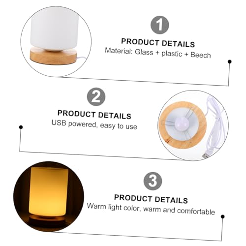 Lámpara de mesa de noche LED con cargador USB y madera sólida miniatura 4