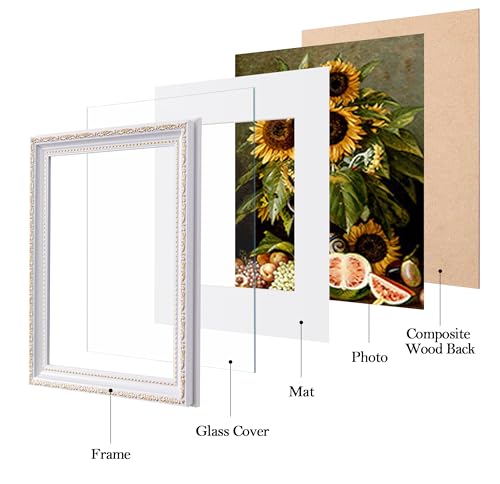 Image of eletecpro 8x10 Vintage Picture Frame, Glass Cover, White, 2-Pack | Display Photo 5x7 with Mat or 8x10 without, Horizontal or Vertical, Tabletop or Wall Decor
